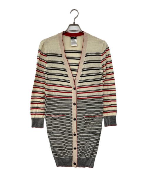 CHANEL（シャネル）CHANEL (シャネル) ココマークボタンロングボーダーカーディガン ホワイト サイズ:38の古着・服飾アイテム