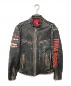 TEXACOテキサコ）の古着「ワッペンシングルレザーライダース」｜ブラック