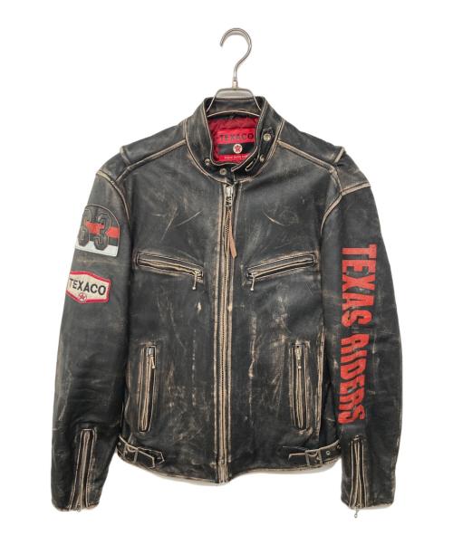 TEXACO（テキサコ）TEXACO (テキサコ) ワッペンシングルレザーライダース ブラック サイズ:記載なしの古着・服飾アイテム