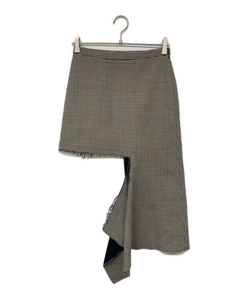 BALENCIAGA（バレンシアガ）BALENCIAGA (バレンシアガ) カットデザインチェックスカート ブラウン サイズ:34の古着・服飾アイテム
