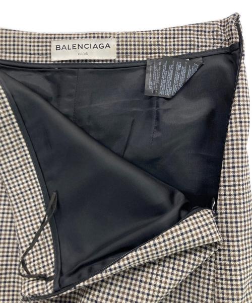 BALENCIAGA（バレンシアガ）BALENCIAGA (バレンシアガ) カットデザインチェックスカート ブラウン サイズ:34の古着・服飾アイテム