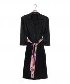 LEONARDレオナール）の古着「幾何学ベルテッドカンカンワンピース」｜ブラック