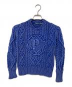 POLO RALPH LAURENポロ・ラルフローレン）の古着「アランケーブルPロゴニット コットンニット」｜ネイビー