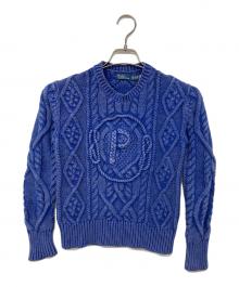 POLO RALPH LAUREN（ポロ・ラルフローレン）の古着「アランケーブルPロゴニット コットンニット」｜ネイビー