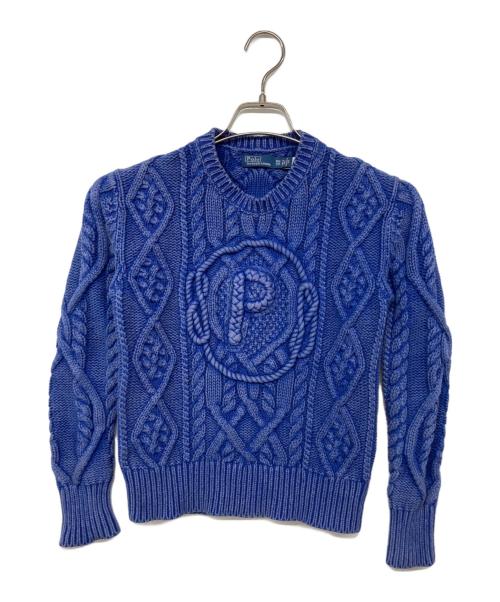 POLO RALPH LAUREN（ポロ・ラルフローレン）POLO RALPH LAUREN (ポロ・ラルフローレン) アランケーブルPロゴニット コットンニット ネイビー サイズ:XXSの古着・服飾アイテム