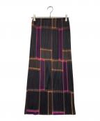 PLEATS PLEASEプリーツプリーズ）の古着「幾何柄 デザインプリーツスカート スクエアプリント」｜ブラック