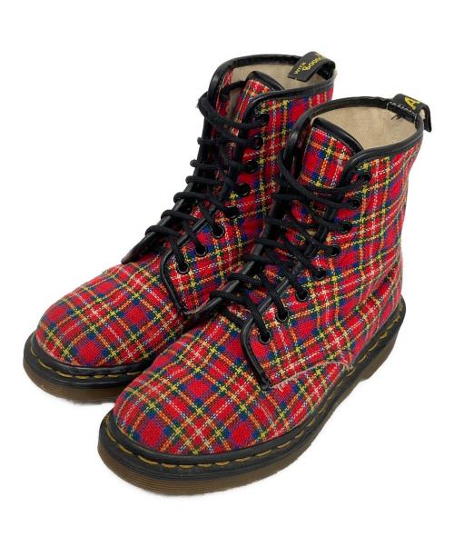 Dr.Martens（ドクターマーチン）Dr.Martens (ドクターマーチン) チェック柄8ホールブーツ レッド サイズ:4の古着・服飾アイテム