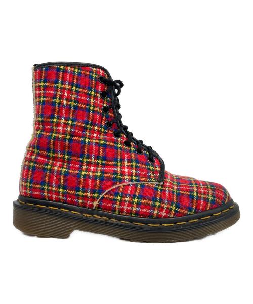 Dr.Martens（ドクターマーチン）Dr.Martens (ドクターマーチン) チェック柄8ホールブーツ レッド サイズ:4の古着・服飾アイテム
