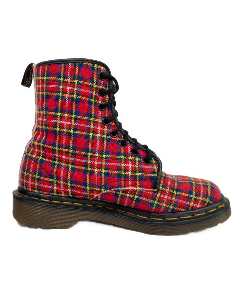 Dr.Martens（ドクターマーチン）Dr.Martens (ドクターマーチン) チェック柄8ホールブーツ レッド サイズ:4の古着・服飾アイテム