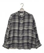 Graphpaperグラフペーパー）の古着「Tencel Check Band Collar Big Sleeve Shirt / ビッグスリーブ バンドカラー」｜グレー