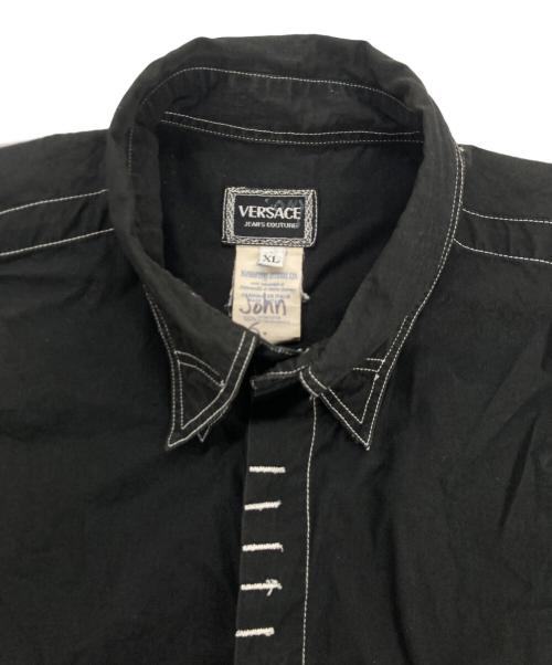 VERSACE JEANS COUTURE（ヴェルサーチ ジーンズクチュール）VERSACE JEANS COUTURE (ヴェルサーチ ジーンズクチュール) 90`sデザインステッチシャツ ブラック サイズ:XLの古着・服飾アイテム