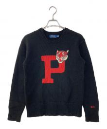 POLO RALPH LAUREN（ポロ・ラルフローレン）の古着「P Sweater tiger カシミヤ混ニット」｜ブラック