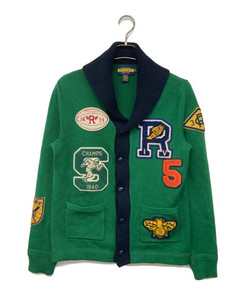 Rugby Ralph Lauren（ラグビーラルフローレン）Rugby Ralph Lauren (ラグビーラルフローレン) マルチパッチレタードカーディガン グリーン サイズ:Sの古着・服飾アイテム
