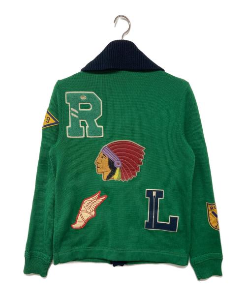 Rugby Ralph Lauren（ラグビーラルフローレン）Rugby Ralph Lauren (ラグビーラルフローレン) マルチパッチレタードカーディガン グリーン サイズ:Sの古着・服飾アイテム