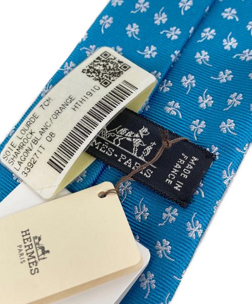 HERMES（エルメス）HERMES (エルメス) シャムロック クローバー柄ネクタイ スカイブルー サイズ:ONE SIZEの古着・服飾アイテム
