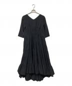 JENNEジェンヌ）の古着「ドラマティック七分袖ティアードワンピース」｜ブラック
