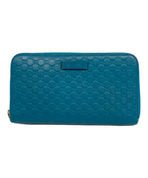 GUCCI（グッチ）GUCCI (グッチ) マイクログッチシマ ラウンドファスナー ブルーの古着・服飾アイテム