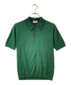 JOHN SMEDLEYジョンスメドレー）の古着「コットンボーダーニットポロシャツ」｜グリーン×ブラック