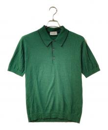 JOHN SMEDLEY（ジョンスメドレー）の古着「コットンボーダーニットポロシャツ」｜グリーン×ブラック