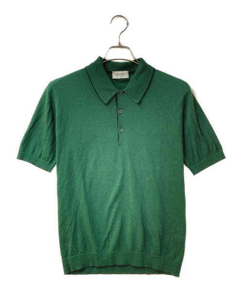JOHN SMEDLEY（ジョンスメドレー）JOHN SMEDLEY (ジョンスメドレー) コットンボーダーニットポロシャツ グリーン×ブラック サイズ:Sの古着・服飾アイテム