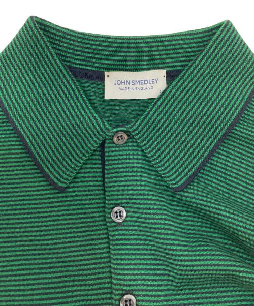 JOHN SMEDLEY（ジョンスメドレー）JOHN SMEDLEY (ジョンスメドレー) コットンボーダーニットポロシャツ グリーン×ブラック サイズ:Sの古着・服飾アイテム