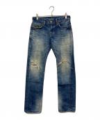 Hysteric Glamourヒステリックグラマー）の古着「クラッシュ加工スタッズデニムパンツ」｜スカイブルー