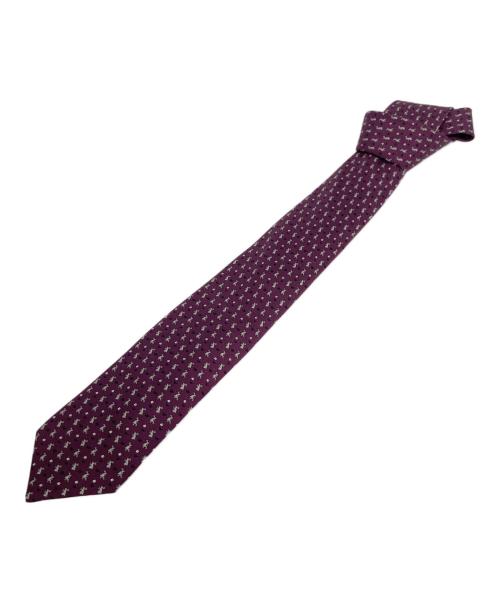 HERMES（エルメス）HERMES (エルメス) ウサギ サッカー 柄 ネクタイ パープル サイズ:なしの古着・服飾アイテム