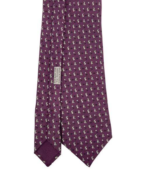 HERMES（エルメス）HERMES (エルメス) ウサギ サッカー 柄 ネクタイ パープル サイズ:なしの古着・服飾アイテム