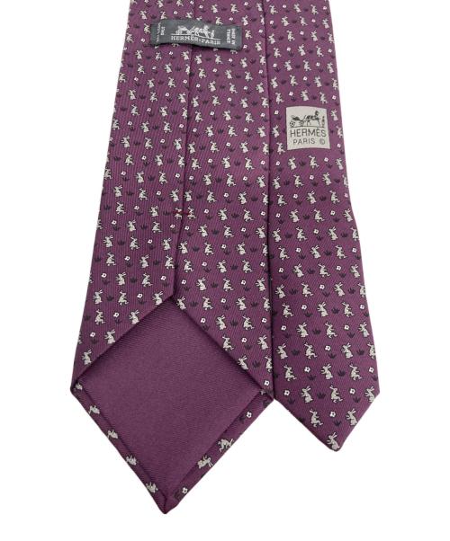 HERMES（エルメス）HERMES (エルメス) ウサギ サッカー 柄 ネクタイ パープル サイズ:なしの古着・服飾アイテム