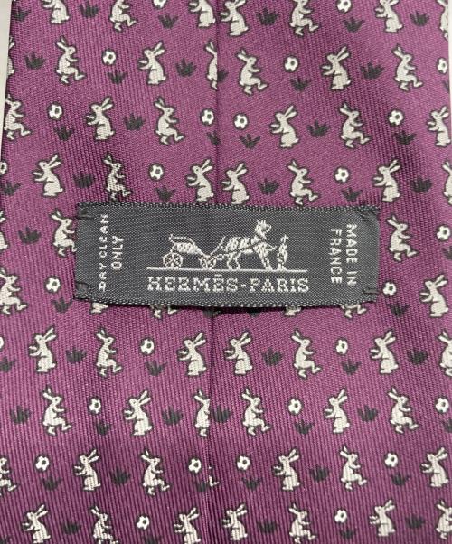HERMES（エルメス）HERMES (エルメス) ウサギ サッカー 柄 ネクタイ パープル サイズ:なしの古着・服飾アイテム