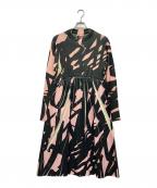 NON TOKYOノントーキョー）の古着「ダイレクトプリン卜リブギャザーワンピース」｜ブラック×ピンク