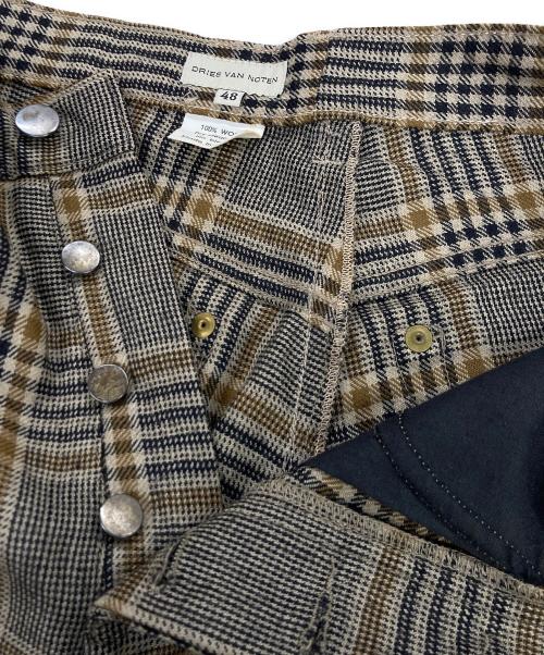 DRIES VAN NOTEN（ドリスヴァンノッテン）DRIES VAN NOTEN (ドリスヴァンノッテン) ウールチェックスラックス ブラウン サイズ:48の古着・服飾アイテム