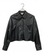 Calvin Klein Jeansカルバンクラインジーンズ）の古着「Faux Leather Crop Shirt / フェイクレザークロップドシャツ」｜ブラック
