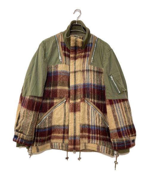 sacai（サカイ）sacai (サカイ) 異素材切替モヘアチェックブルゾン マルチカラー サイズ:3の古着・服飾アイテム