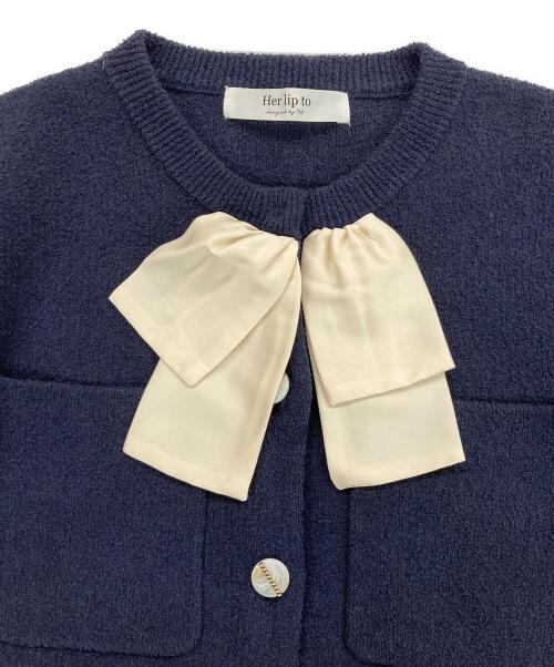 HER LIP TO（ハーリップトゥ）Her lip to (ハーリップトゥ) Frill Ribbon Knit Jacket Set / フリルリボンニットジャケットセット ネイビー サイズ:Sの古着・服飾アイテム