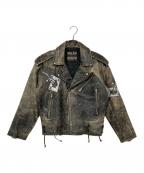 MICHAEL HOBANマイケルホーバン）の古着「スカル カジノ トランプ ダブルライダースレザージャケット」｜ブラック