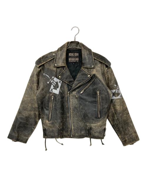MICHAEL HOBAN（マイケルホーバン）MICHAEL HOBAN (マイケルホーバン) スカル カジノ トランプ ダブルライダースレザージャケット ブラック サイズ:XSの古着・服飾アイテム