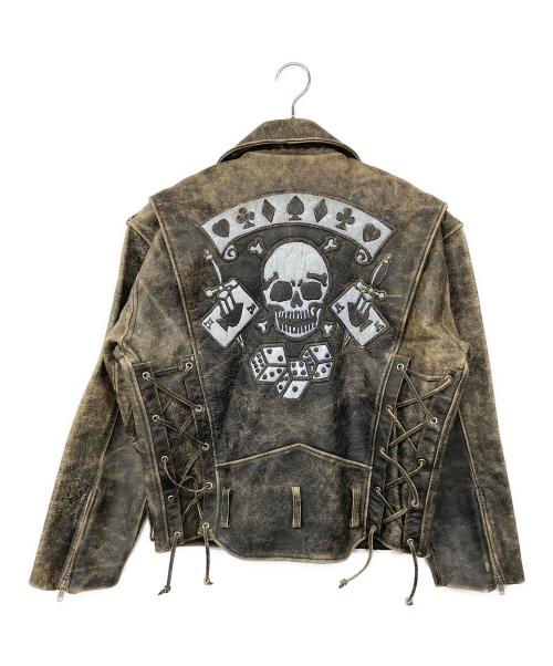 MICHAEL HOBAN（マイケルホーバン）MICHAEL HOBAN (マイケルホーバン) スカル カジノ トランプ ダブルライダースレザージャケット ブラック サイズ:XSの古着・服飾アイテム