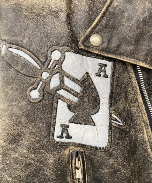 MICHAEL HOBAN（マイケルホーバン）MICHAEL HOBAN (マイケルホーバン) スカル カジノ トランプ ダブルライダースレザージャケット ブラック サイズ:XSの古着・服飾アイテム