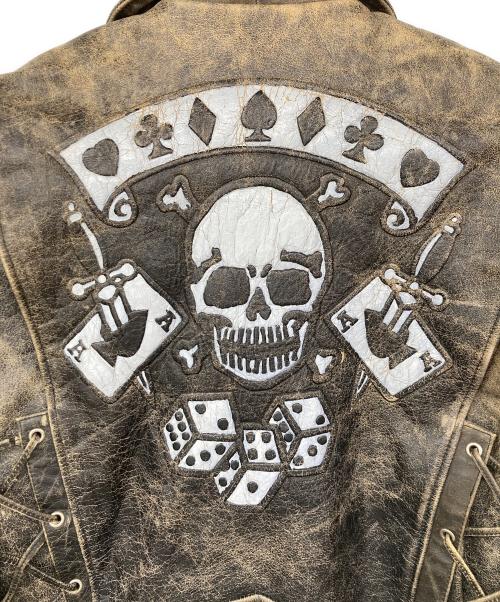 MICHAEL HOBAN（マイケルホーバン）MICHAEL HOBAN (マイケルホーバン) スカル カジノ トランプ ダブルライダースレザージャケット ブラック サイズ:XSの古着・服飾アイテム