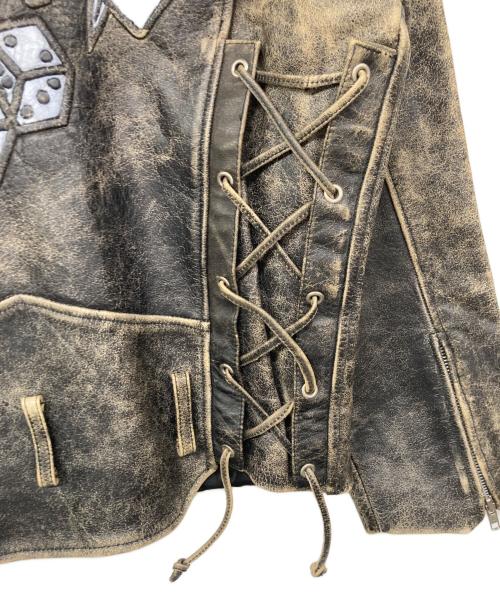 MICHAEL HOBAN（マイケルホーバン）MICHAEL HOBAN (マイケルホーバン) スカル カジノ トランプ ダブルライダースレザージャケット ブラック サイズ:XSの古着・服飾アイテム