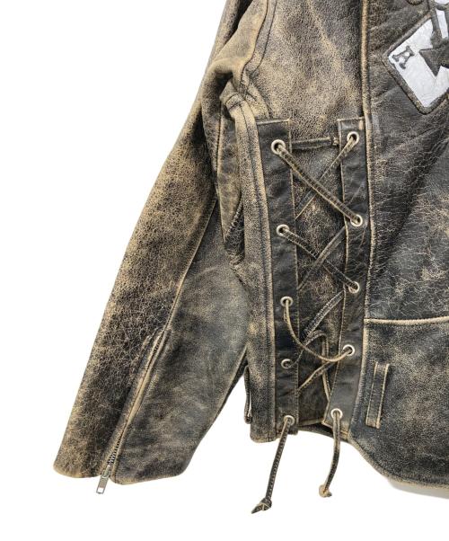 MICHAEL HOBAN（マイケルホーバン）MICHAEL HOBAN (マイケルホーバン) スカル カジノ トランプ ダブルライダースレザージャケット ブラック サイズ:XSの古着・服飾アイテム