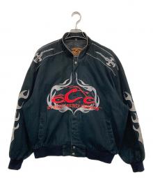 ORANGE COUNTRY CHOPPERS（オレンジ・カウンティ・チョッパーズ）の古着「ファイヤーパターンレーシングジャケット」｜ブラック