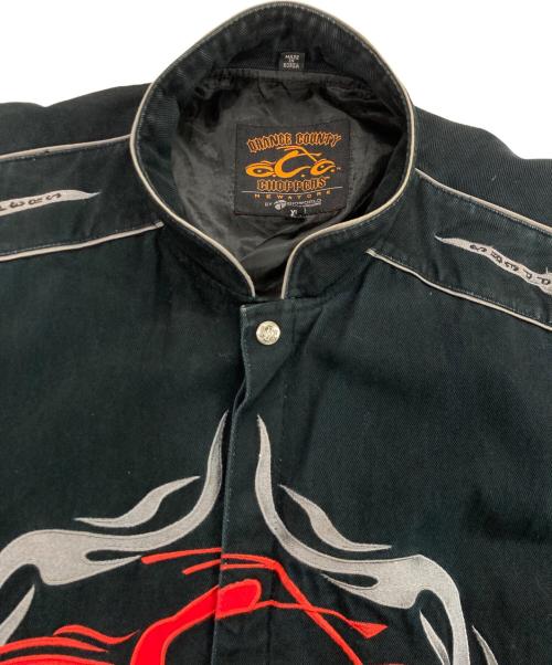 ORANGE COUNTRY CHOPPERS（オレンジ・カウンティ・チョッパーズ）ORANGE COUNTRY CHOPPERS (オレンジ・カウンティ・チョッパーズ) ファイヤーパターンレーシングジャケット ブラック サイズ:XLの古着・服飾アイテム