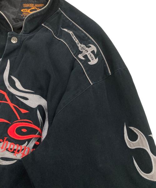 ORANGE COUNTRY CHOPPERS（オレンジ・カウンティ・チョッパーズ）ORANGE COUNTRY CHOPPERS (オレンジ・カウンティ・チョッパーズ) ファイヤーパターンレーシングジャケット ブラック サイズ:XLの古着・服飾アイテム