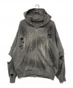 REFLEMレフレム）の古着「フリンジクラッシュジップフーディ」｜グレー