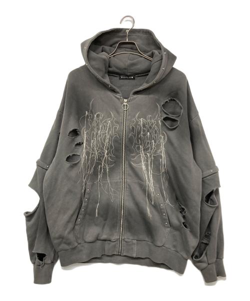 REFLEM（レフレム）REFLEM (レフレム) フリンジクラッシュジップフーディ グレー サイズ:FREEの古着・服飾アイテム