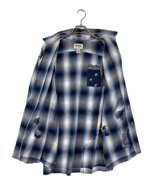 BOWWOW（バウワウ）BOWWOW (バウワウ) RAYON CHECK SHIRTS REPAIRED ブルー サイズ:Ｍの古着・服飾アイテム