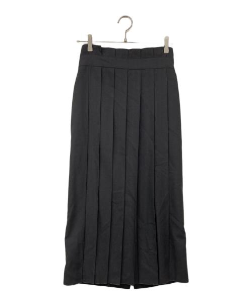 ASTRAET（アストラット）ASTRAET (アストラット) ギャバ×サテンフロントプリーツスカート ブラックの古着・服飾アイテム