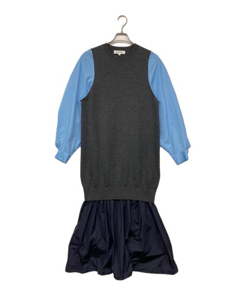 ENFOLD（エンフォルド）ENFOLD (エンフォルド) VEST-LAYERED DRESS グレー×ブルー サイズ:38の古着・服飾アイテム